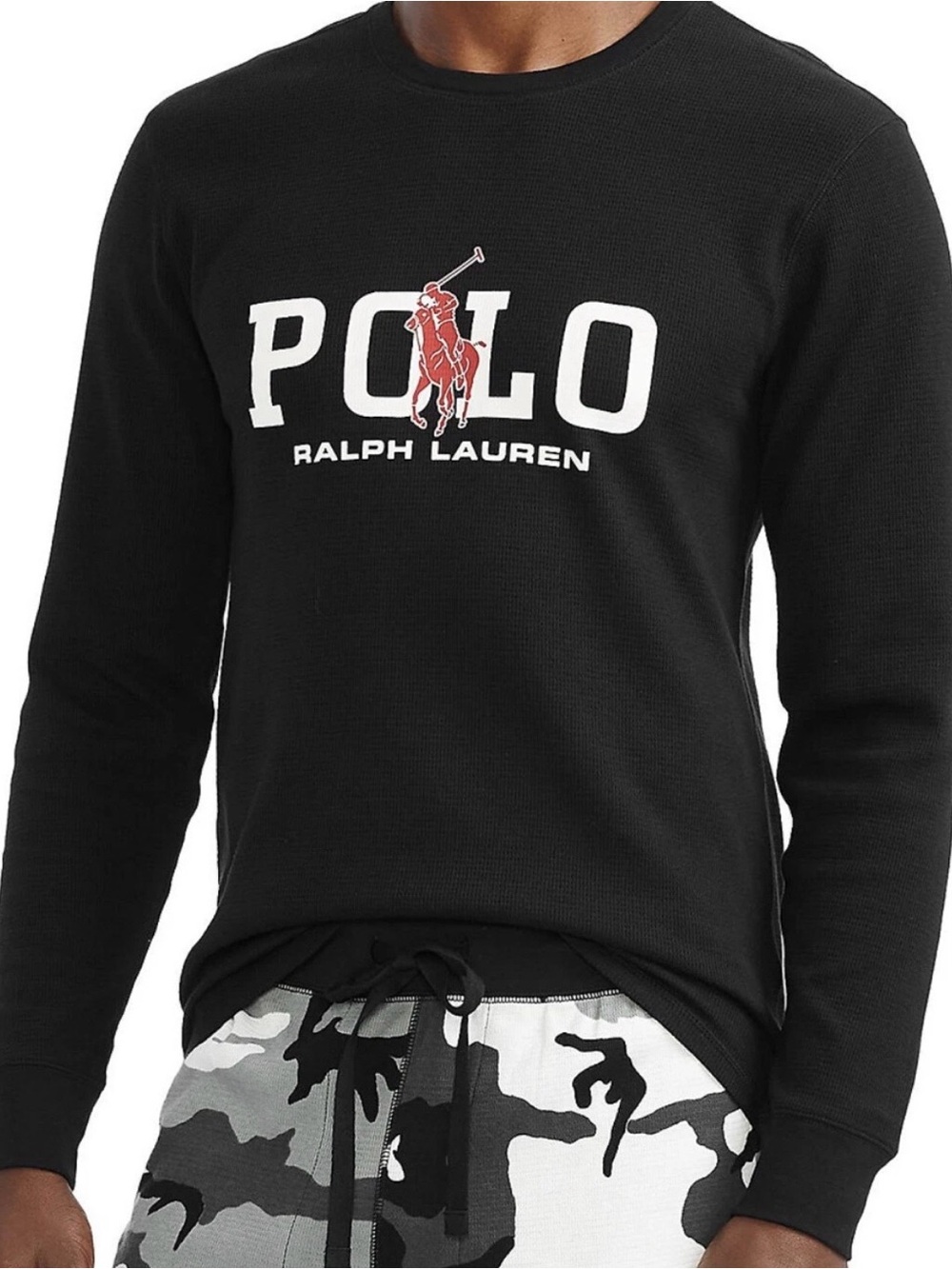 Polo Ralph Lauren Black Logo Waffle Knit Sweatshirt Top Size S